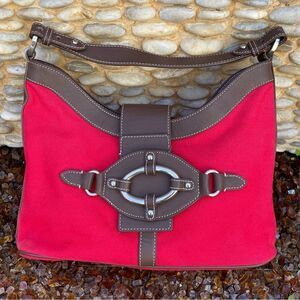 BCBGirls Red/Cranberry Canvas Shoulder Bag.